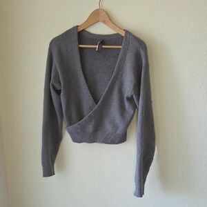 SKIMS Textured Knit Wrap Sweater Cropped Ballet Style Cotton Blend Grey Sz S/M